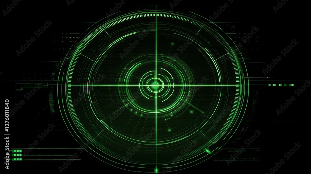 Leinwandbilder futuristic radar-style circular graphic with bright neon lines and rotating elements on a dark tech-