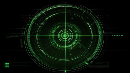 Futuristic radar-style circular graphic with bright neon lines and rotating elements on a dark tech-inspired background