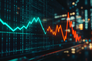 A vivid abstract display of fluctuating neon charts and graphs with bright colors generated with AI