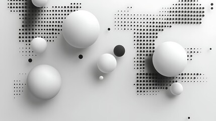 Abstract spheres, halftone, white background, design