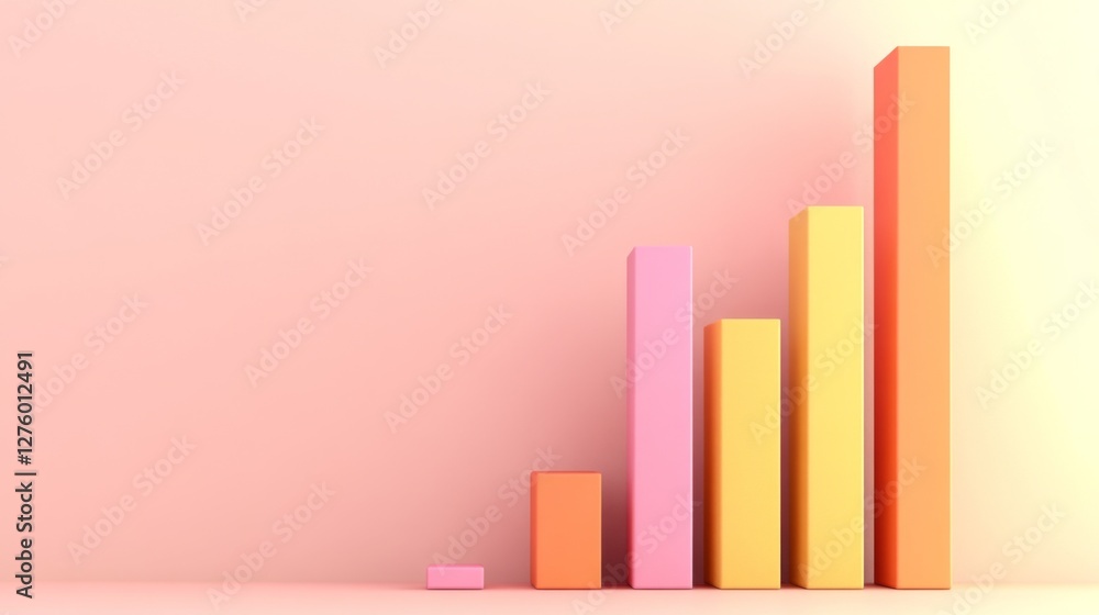Fototapete minimal d bar graph in pastel colors, with shadows cast across a white background, creating a soft a