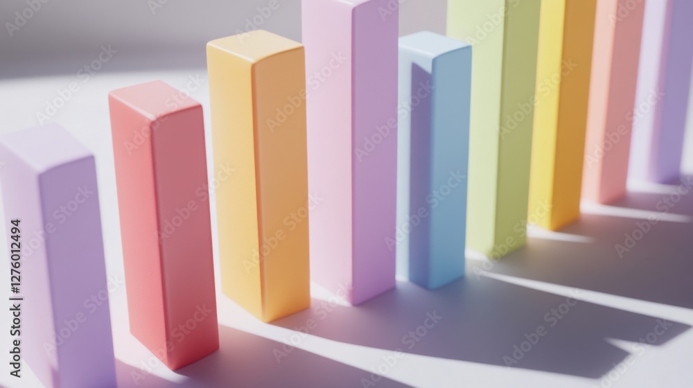 Leinwandbilder minimal d bar graph in pastel colors, with shadows cast across a white background, creating a soft a
