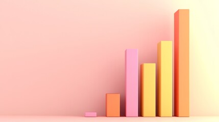 Minimal D bar graph in pastel colors, with shadows cast across a white background, creating a soft and elegant visual