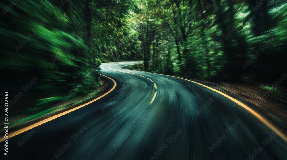 Aufkleber motion blur effect on a curving mountain road with sharp turns, creating the feeling of speed and th