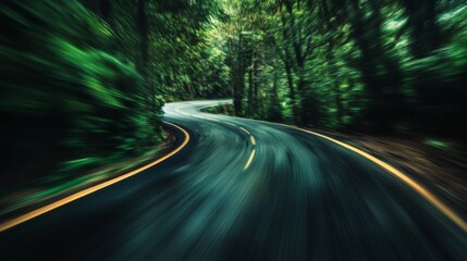 Fototapeta premium Motion blur effect on a curving mountain road with sharp turns, creating the feeling of speed and thrilling movement