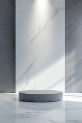 Minimalist Abstract Empty Gray White Room, designed for product presentations with a focus-enhancing light beam, ideal for a modern display.