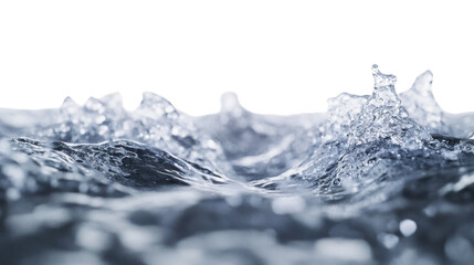 A vigorous stream of water with a visible force, creating foam and ripples, isolated on a white canvas.
