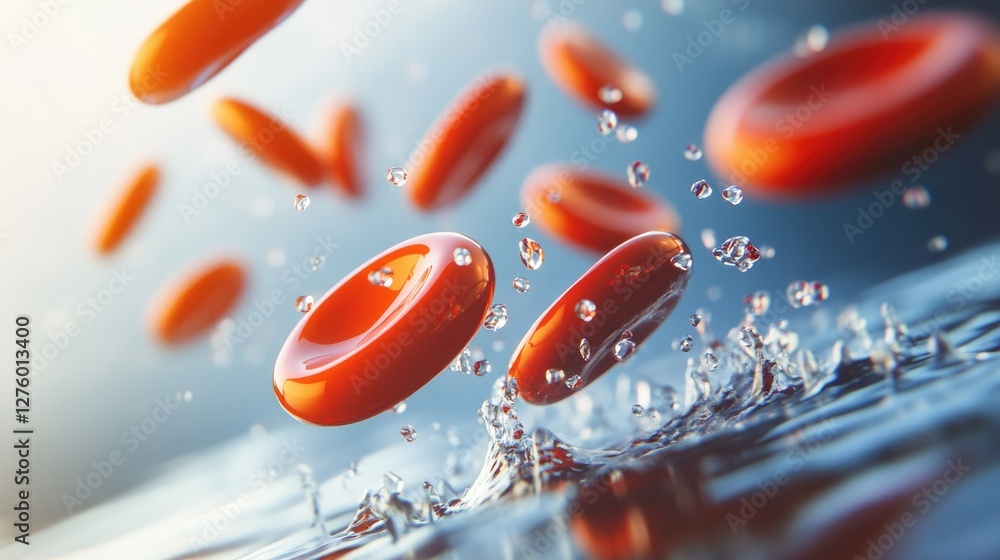 Poster 3d-rendered red blood cells dynamically moving through a vein, creating a realistic medical backgrou