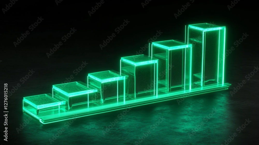 Fototapete transparent d bar graph with glowing edges, set against a dark background for a modern, tech-inspire