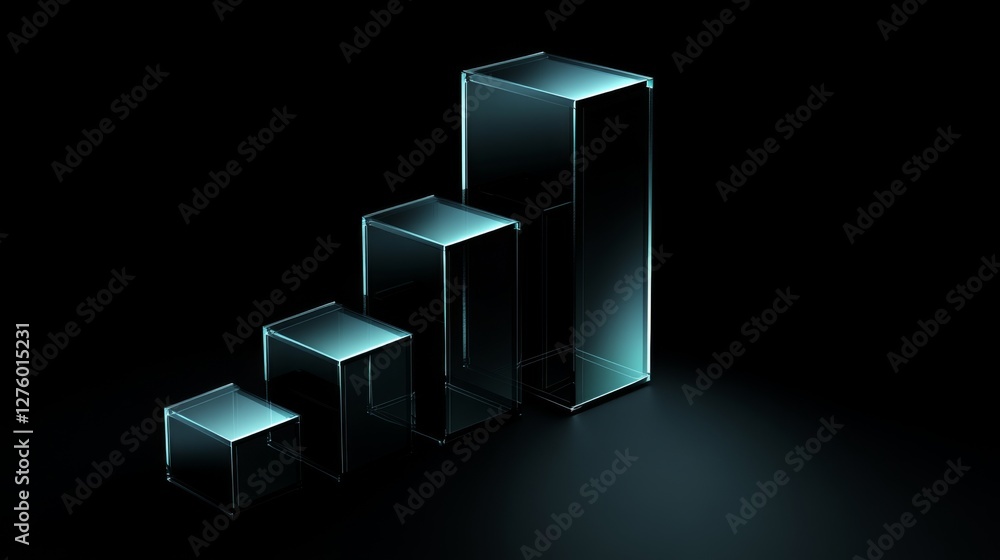 Aufkleber transparent d bar graph with glowing edges, set against a dark background for a modern, tech-inspire