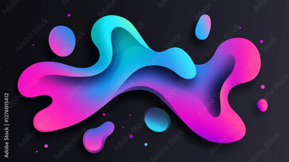 Poster vibrant, gradient-colored blobs and fluid shapes on a black background, giving a modern and abstract