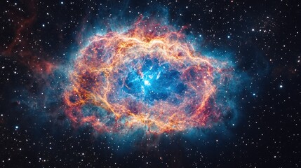 Obraz premium Abstract deep-space wallpaper featuring a multicolored nebula with bright energy waves and sparkling cosmic dust