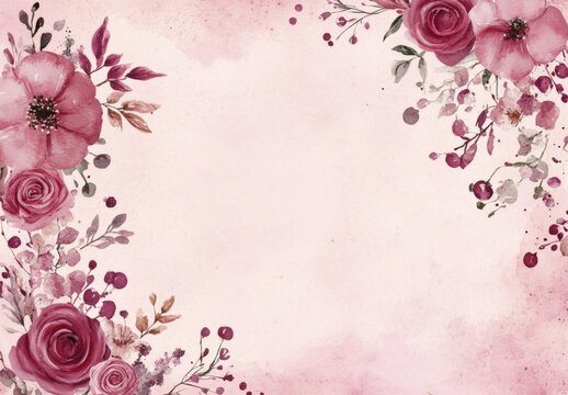 blush pink background texture, watercolor stains and blotches on border, mauve pink paper with burgundy valentine's day, mothers day, love color