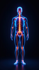 A detailed medical illustration of a human skeleton with visible nerves, including the Vagus Nerve Stimulation (VNS) device.