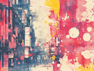Fototapeta premium Abstract urban landscape with vibrant splashes of color