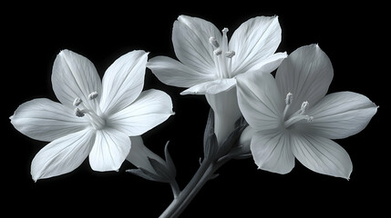 Fototapeta premium Monochrome flowers, elegant bloom, dark background, studio shot, botanical art
