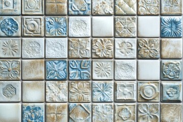 Decorative tile background with intricate designs and realistic lighting for versatile text overlay