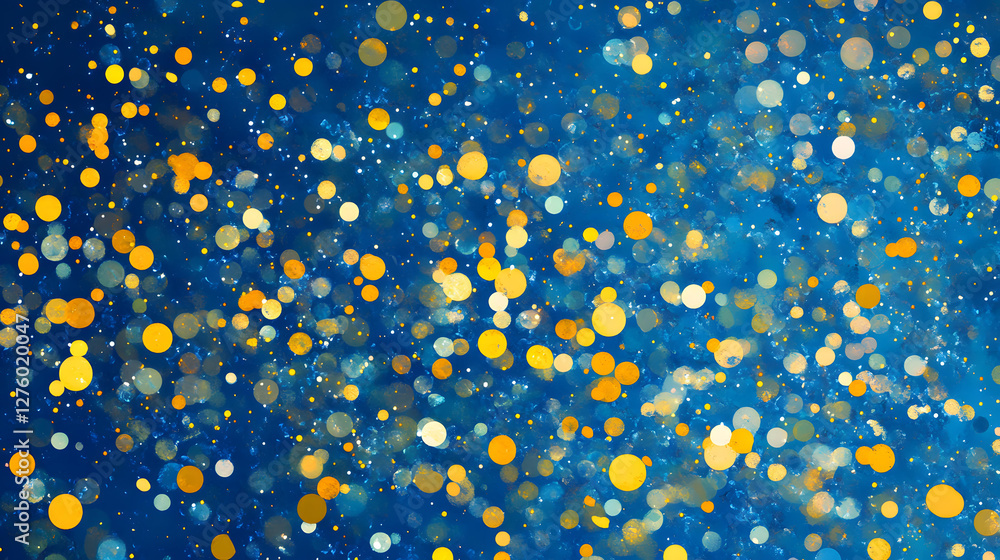 Aufkleber abstract blue and gold bokeh background with sparkling circles and glowing lights