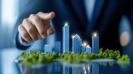 Hand Pointing at City Model Sustainable Urban Development