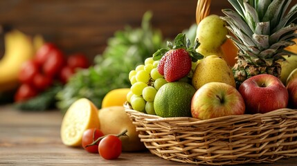 Fresh fruit basket with apples, grapes, and citrus