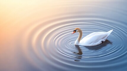 Obraz premium Serene Swan on Calm Water at Sunset