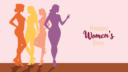 Vector Women's Day Celebration Illustration – Elegant Female Silhouettes, 8 March Greeting Card, Feminine Empowerment Art