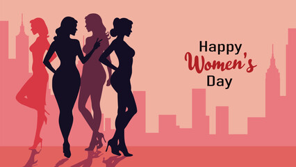 Vector Women's Day Celebration Illustration – Elegant Female Silhouettes, 8 March Greeting Card, Feminine Empowerment Art