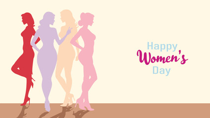 Vector Women's Day Celebration Illustration – Elegant Female Silhouettes, 8 March Greeting Card, Feminine Empowerment Art