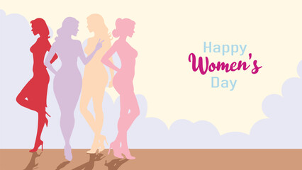 Vector Women's Day Celebration Illustration – Elegant Female Silhouettes, 8 March Greeting Card, Feminine Empowerment Art