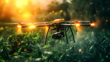 Agricultural Drone Flying Over Field Farm Technology