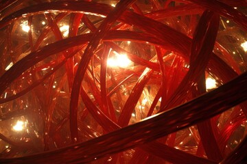 Fototapeta premium Entangled Copper Wires Abstract Metallic Structure with Bright Interior Lighting Close Up