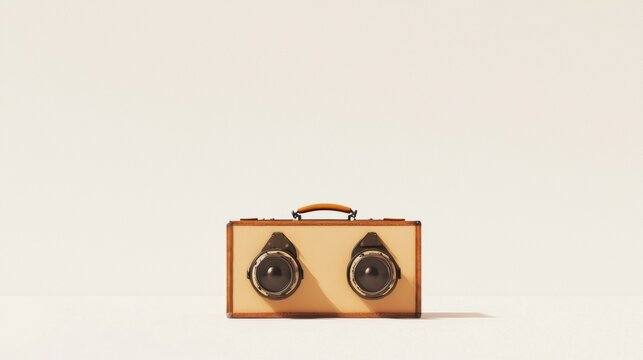 Vintage twin-lens reflex camera on neutral background
