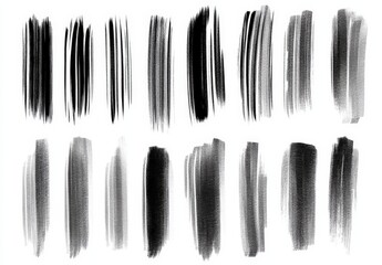 Brush strokes vector set. Crayon and chalk underline hand drawn marks. Pen and pencil sketch scribbles. Charcoal texture thin stripes on white background.