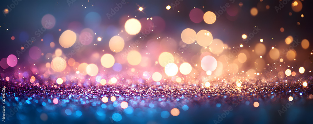 Poster sparkling glitter background with colorful bokeh lights and shimmering texture