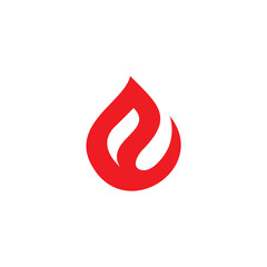  A stylized red flame or fire symbol, depicted as a rounded shape with a curled, pointed tip, isolated on a clean white background letter e