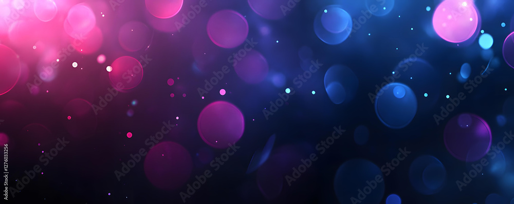Poster abstract pink and blue bokeh background with glowing circles and sparkling lights