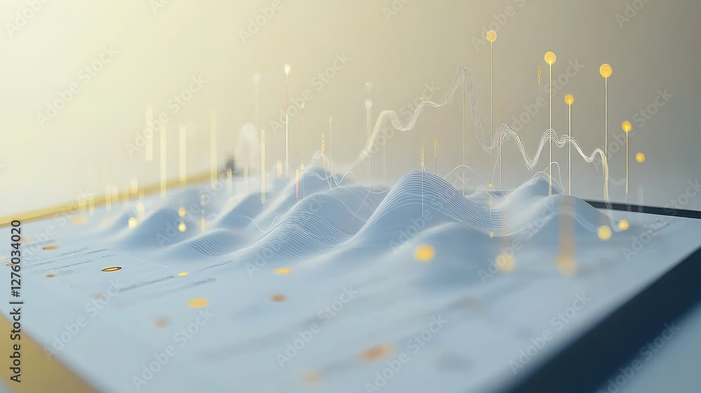 Poster abstract data visualization: a 3d render of statistical information on a digital surface
