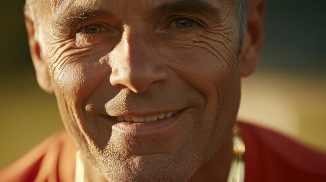 Close-Up Portrait of Mature Man Smiling with Warm Expression