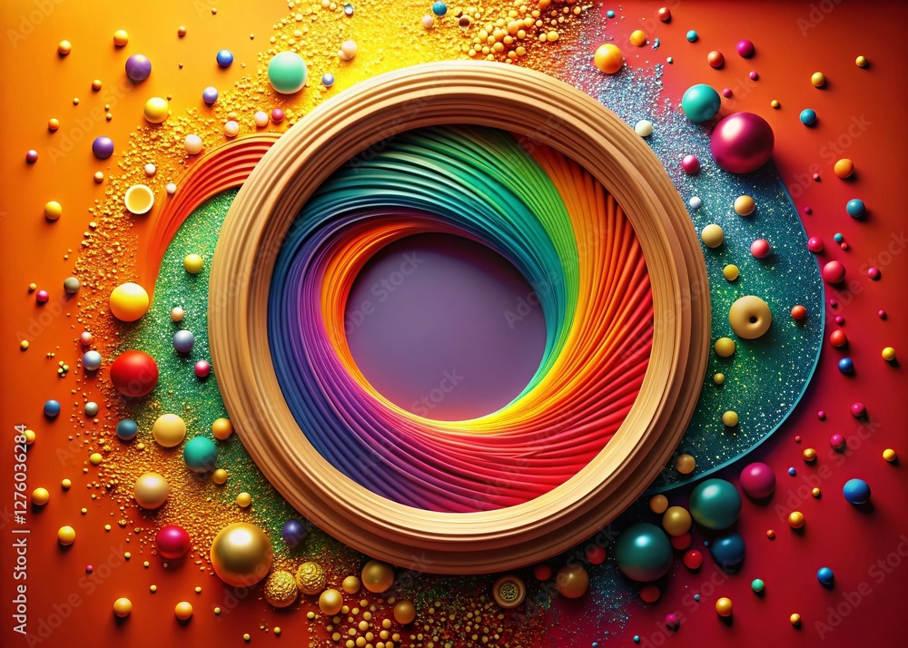 Poster abstract dynamic wavy lines and dots circle design - stock photo