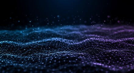 Abstract Network Connecting with Dots on Wavy Surface in Blue Purple