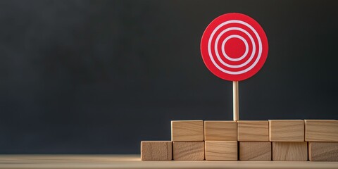 Aiming for Success: A striking visual of a target atop a staircase of wooden blocks, symbolizing goals and achievements in a strategic business environment.