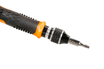 Detail of Torx screwdriver, T7H, on white background