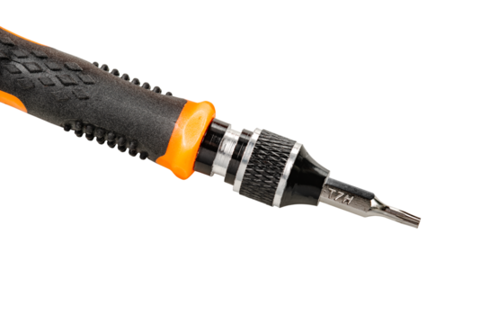 Detail of Torx screwdriver, T7H, on white background