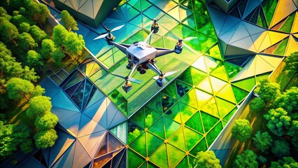 Abstract Green Drone Aerial Photography: Modern Geometric Shapes & Lines