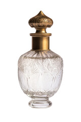 Isolated Vintage Glass Perfume Bottle with Gold Stopper