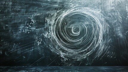 A dark, textured background with a white spiral and streaks in the center.