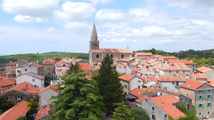 Mediterranean Hilltop Town, Historic Croatian City with Terracotta Rooftops. Historic architecture,...