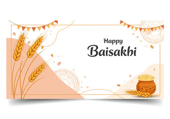 Elegant Baisakhi Banner with Traditional Pots and Mandala Accents