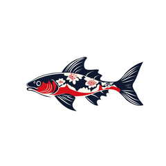 Stylized Koi Fish with Cherry Blossoms - Japanese Inspired Aquatic Design