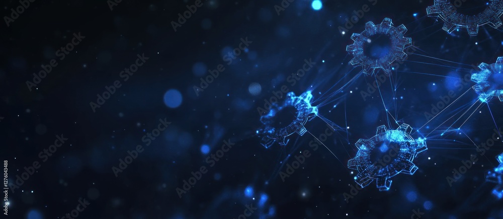 Poster abstract network of interconnected gears: a digital visualization of technological synergy